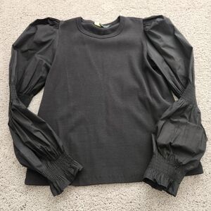 Veronica Beard Sz XL Black Mixed Material Long Sleeve Top